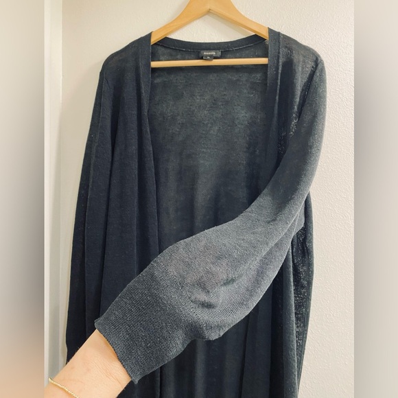 Halogen size XL Black Open-Front Duster Length Cardigan Linen Viscose Blend - Picture 9 of 9